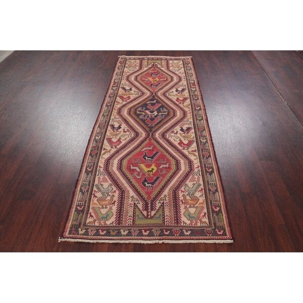 Kilim Geometric Hand Woven Wool Persian Rug - 9'5" x 3'8" Runner