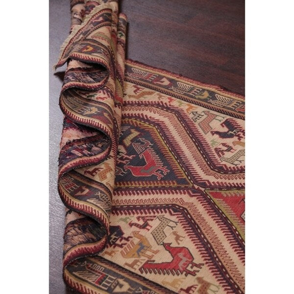 Kilim Geometric Hand Woven Wool Persian Rug - 9'5" x 3'8" Runner