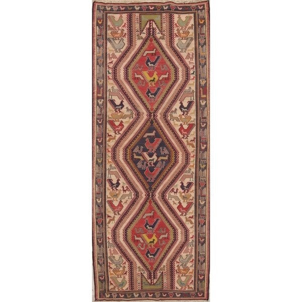 Kilim Geometric Hand Woven Wool Persian Rug - 9'5" x 3'8" Runner