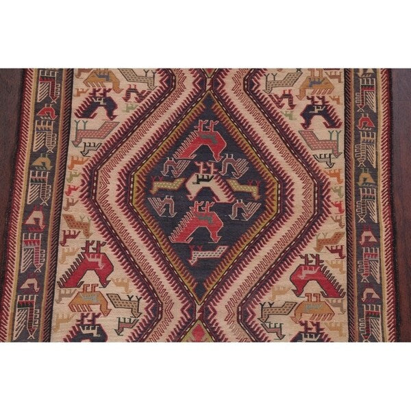 Kilim Geometric Hand Woven Wool Persian Rug - 9'5" x 3'8" Runner