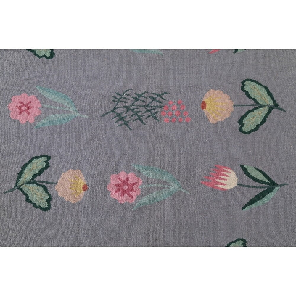 Kilim India Transitional Floral Hand Woven Wool Oriental Area Rug - 9'11" x 7'11"