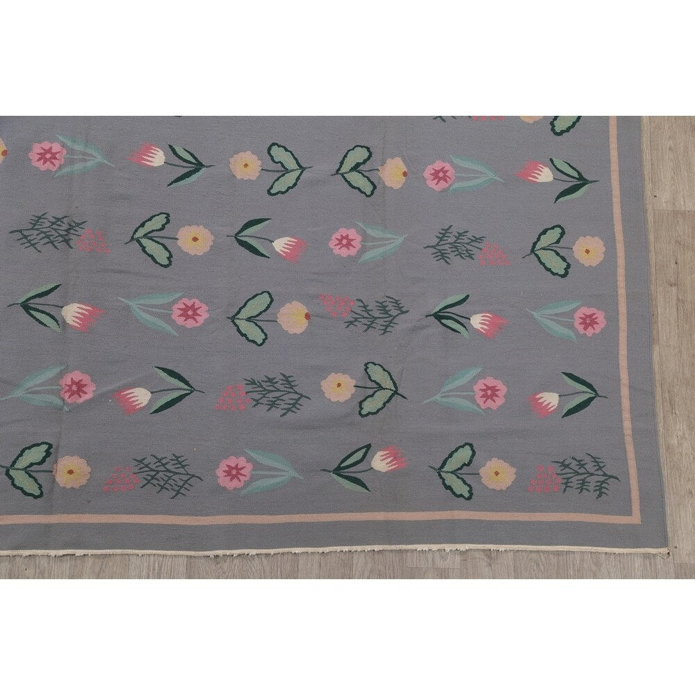 Kilim India Transitional Floral Hand Woven Wool Oriental Area Rug - 9'11" x 7'11"