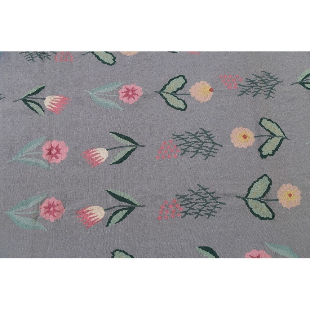 Kilim India Transitional Floral Hand Woven Wool Oriental Area Rug - 9'11" x 7'11"