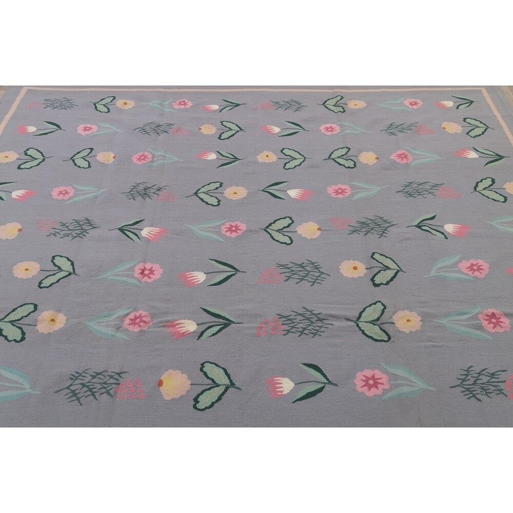 Kilim India Transitional Floral Hand Woven Wool Oriental Area Rug - 9'11" x 7'11"