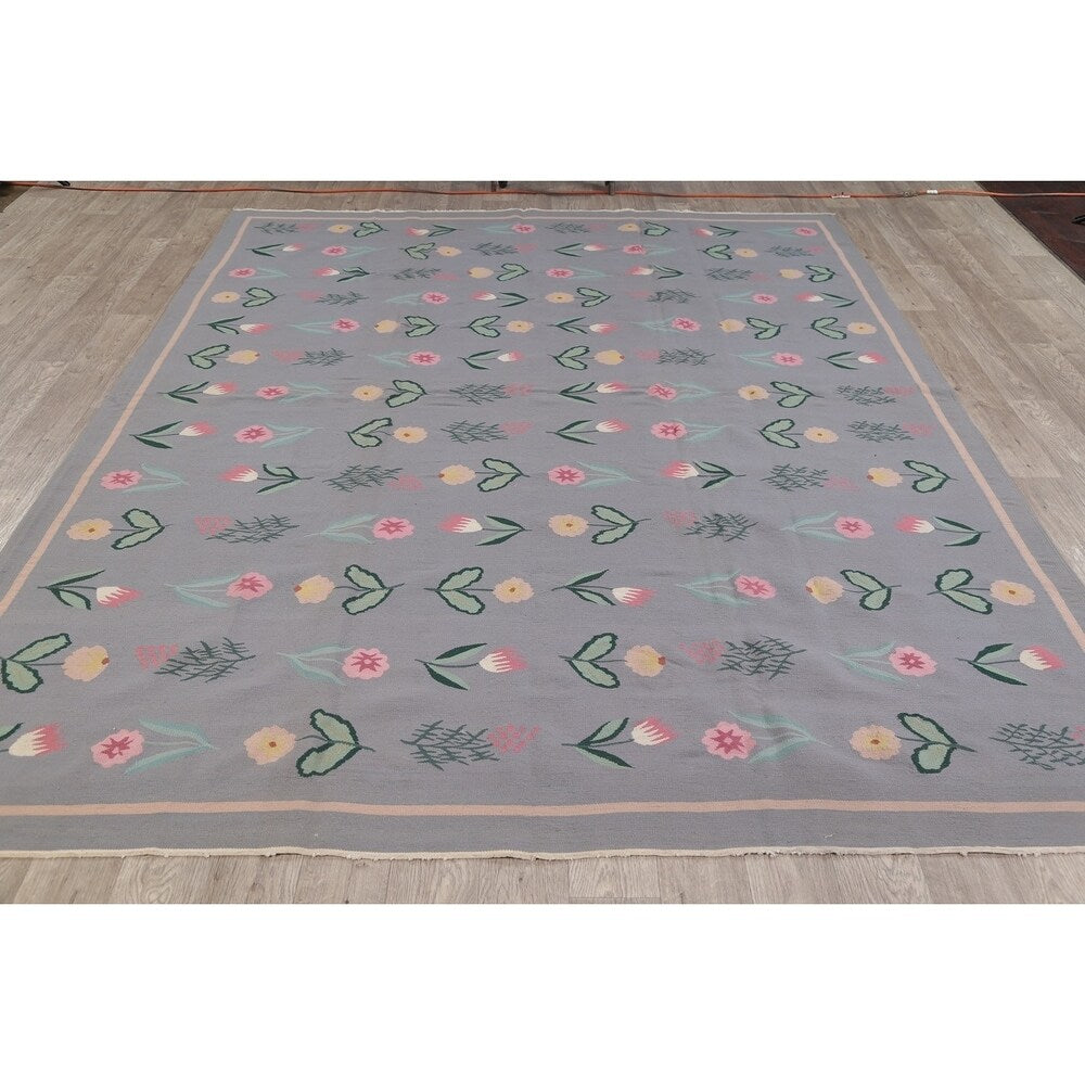 Kilim India Transitional Floral Hand Woven Wool Oriental Area Rug - 9'11" x 7'11"