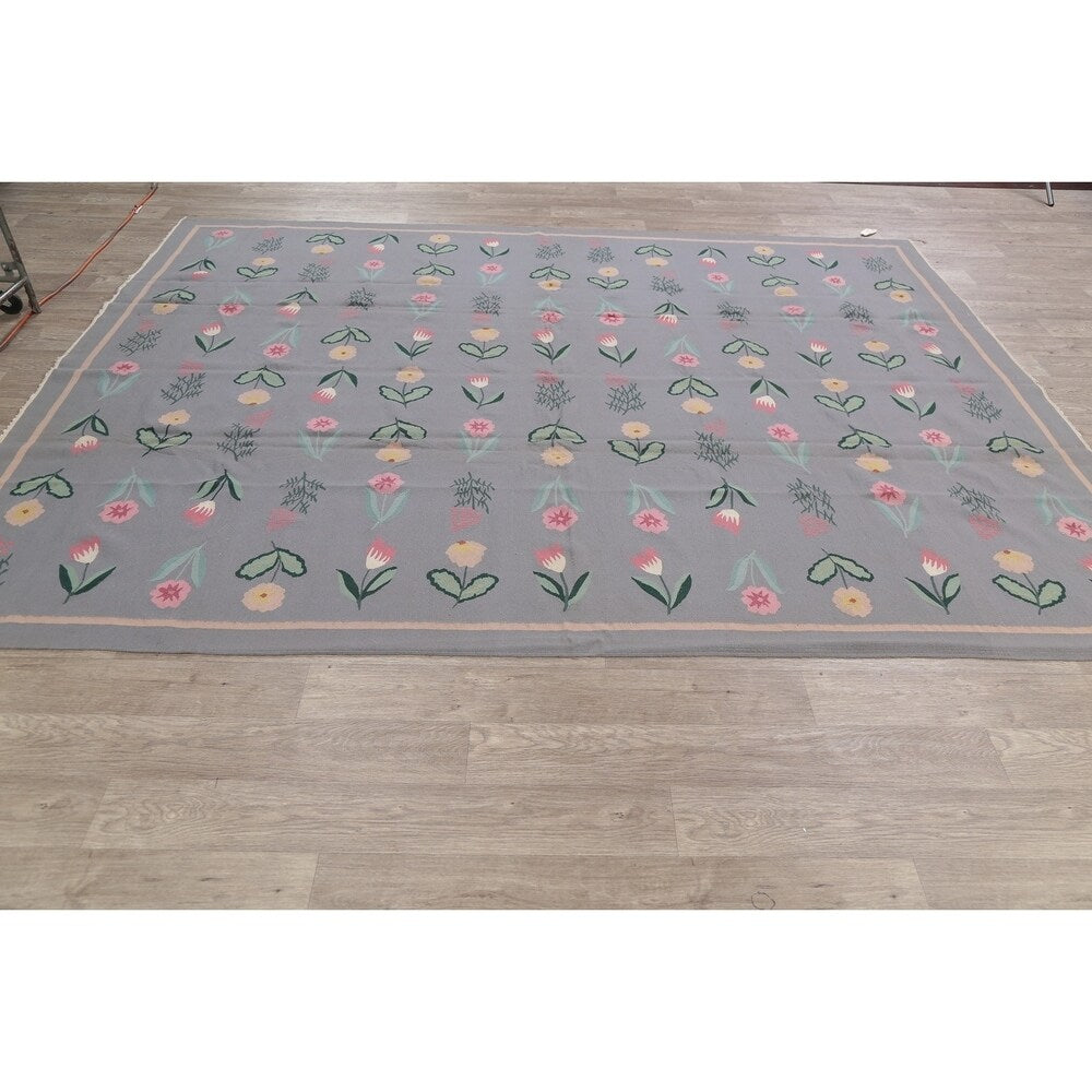 Kilim India Transitional Floral Hand Woven Wool Oriental Area Rug - 9'11" x 7'11"