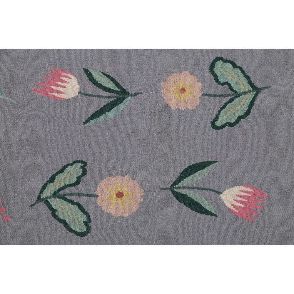 Kilim India Transitional Floral Hand Woven Wool Oriental Area Rug - 9'11" x 7'11"