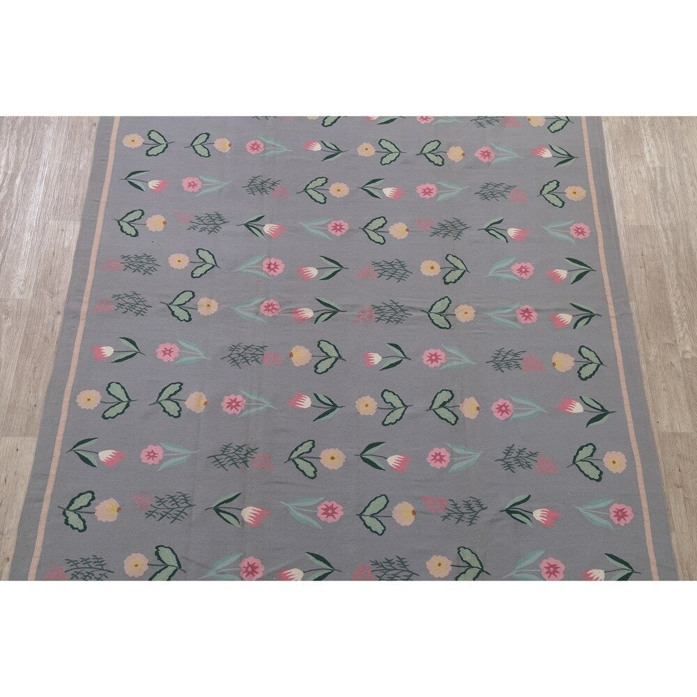 Kilim India Transitional Floral Hand Woven Wool Oriental Area Rug - 9'11" x 7'11"