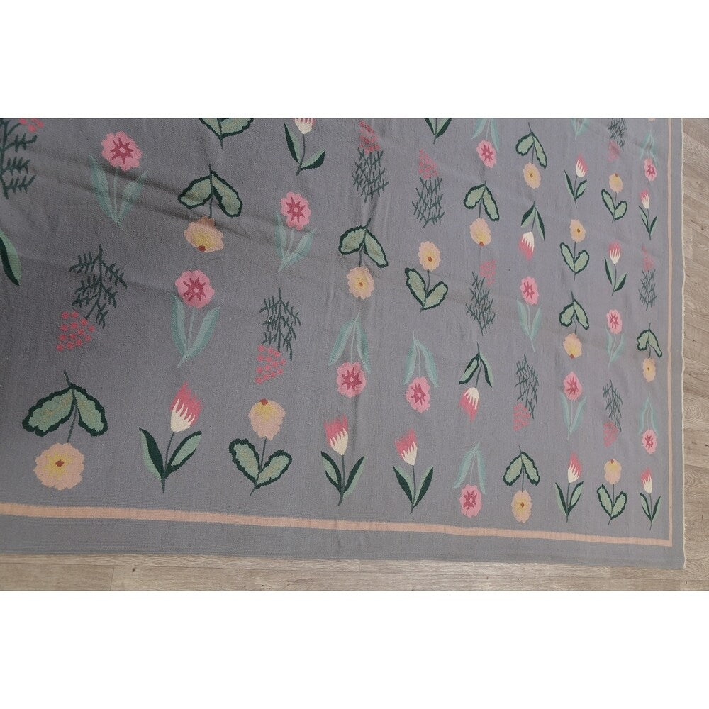 Kilim India Transitional Floral Hand Woven Wool Oriental Area Rug - 9'11" x 7'11"