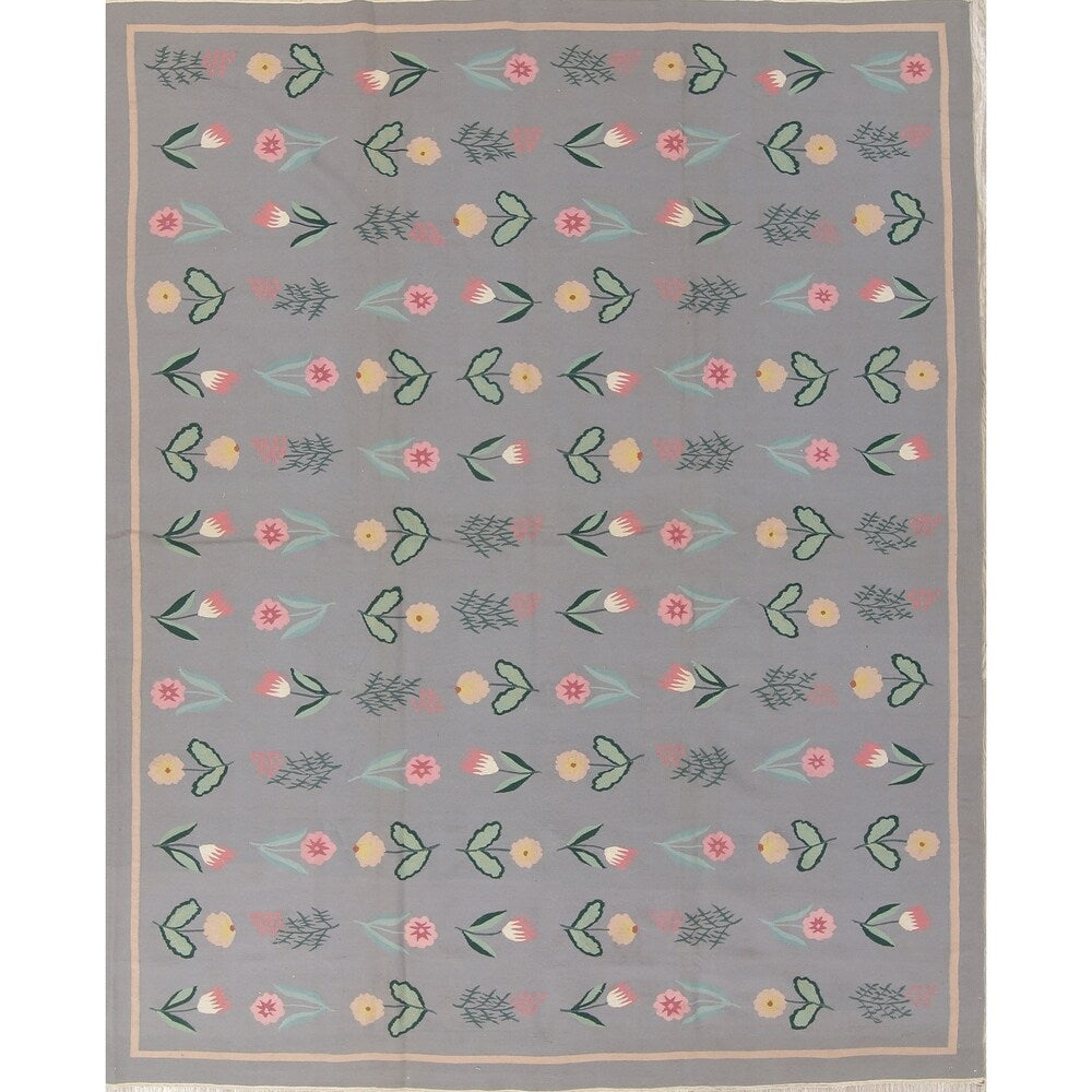 Kilim India Transitional Floral Hand Woven Wool Oriental Area Rug - 9'11" x 7'11"