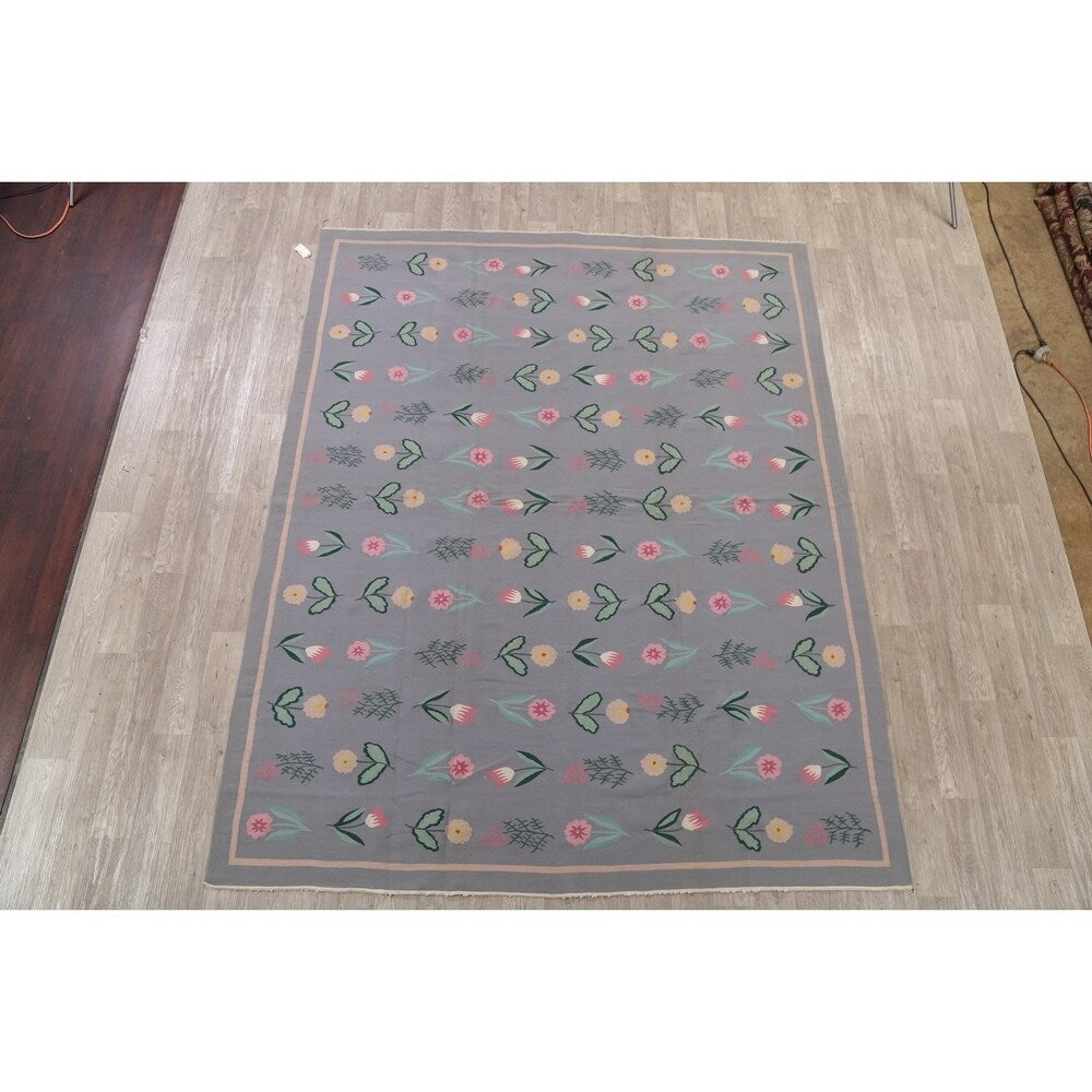 Kilim India Transitional Floral Hand Woven Wool Oriental Area Rug - 9'11" x 7'11"