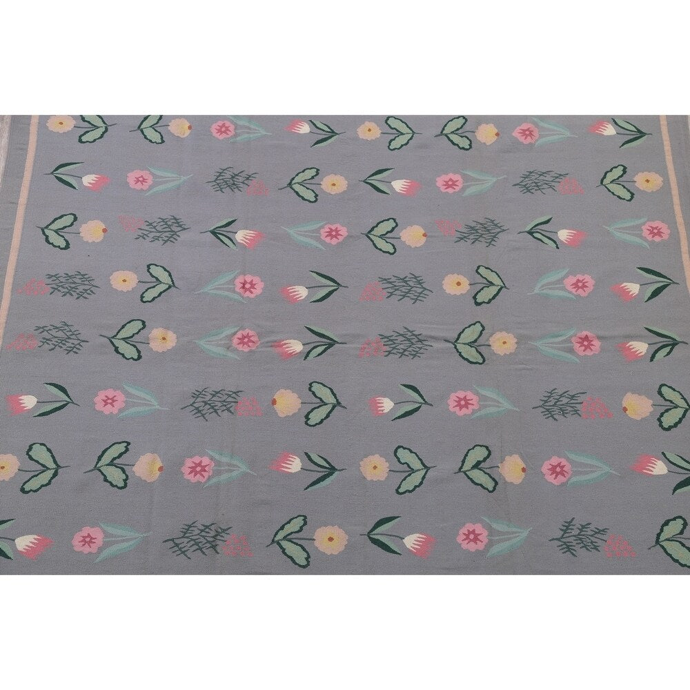 Kilim India Transitional Floral Hand Woven Wool Oriental Area Rug - 9'11" x 7'11"