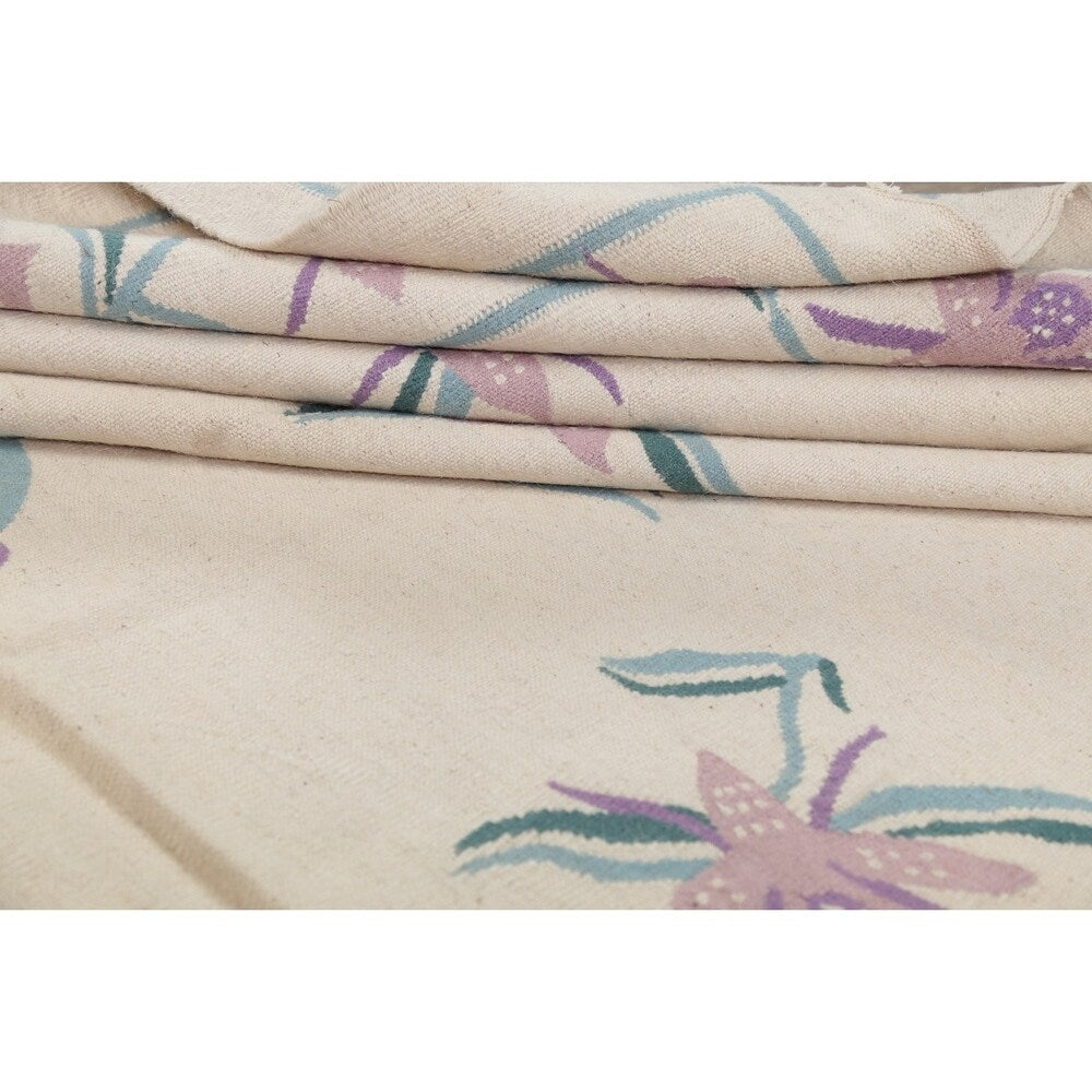 Kilim Indian Floral Hand Woven Wool Oriental Area Rug - 10'2" x 8'3"