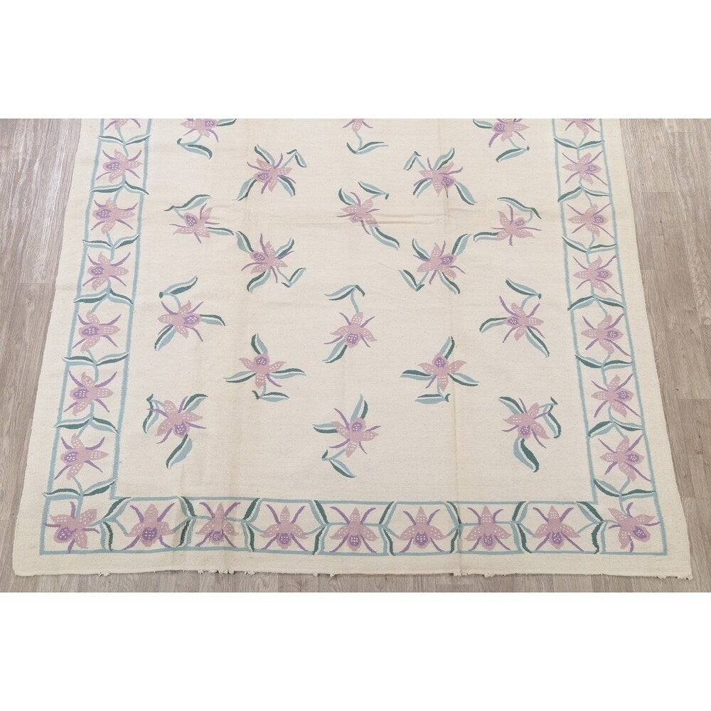 Kilim Indian Floral Hand Woven Wool Oriental Area Rug - 10'2" x 8'3"