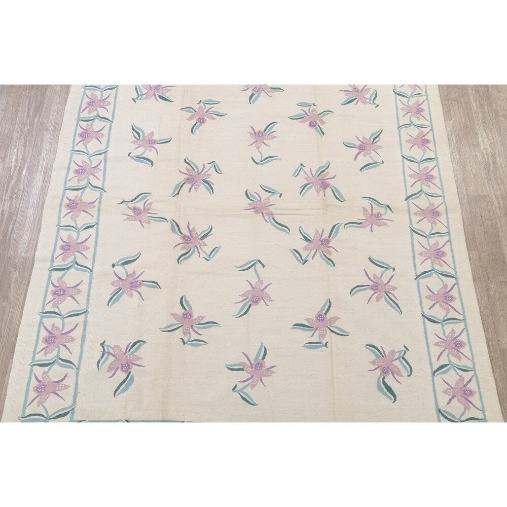 Kilim Indian Floral Hand Woven Wool Oriental Area Rug - 10'2" x 8'3"