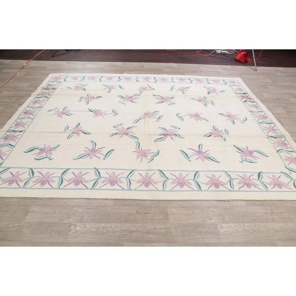 Kilim Indian Floral Hand Woven Wool Oriental Area Rug - 10'2" x 8'3"