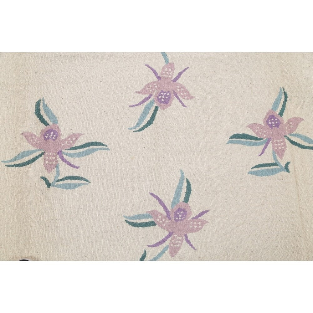 Kilim Indian Floral Hand Woven Wool Oriental Area Rug - 10'2" x 8'3"