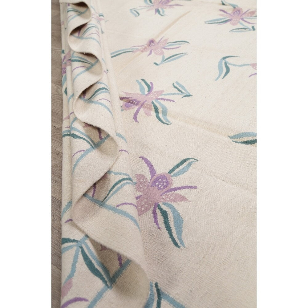 Kilim Indian Floral Hand Woven Wool Oriental Area Rug - 10'2" x 8'3"