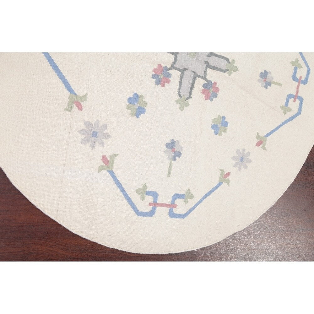 Kilim Indian Geometric Hand Woven Wool Oriental Area Rug - 5'11" x 5'11" Round - 5'11" x 5'11" Round