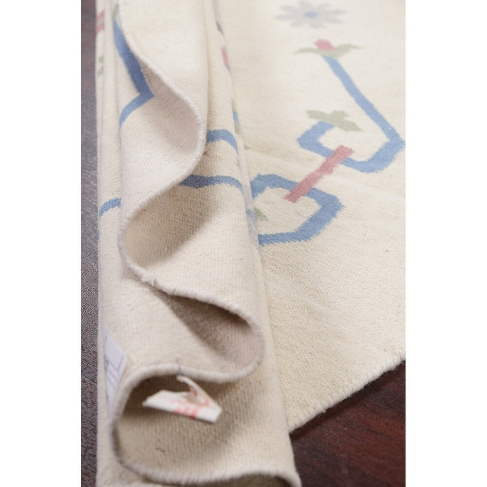 Kilim Indian Geometric Hand Woven Wool Oriental Area Rug - 5'11" x 5'11" Round - 5'11" x 5'11" Round