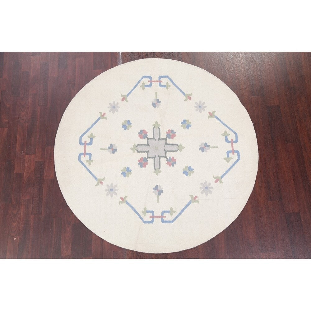 Kilim Indian Geometric Hand Woven Wool Oriental Area Rug - 5'11" x 5'11" Round - 5'11" x 5'11" Round