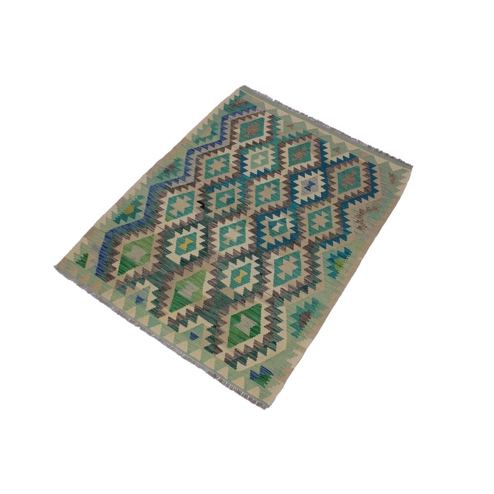 Kilim Lili Lt. Green/Ivory Hand-Woven Wool Rug -4'4 x 5'6 - 4 ft. 4 in. X 5 ft. 6 in.