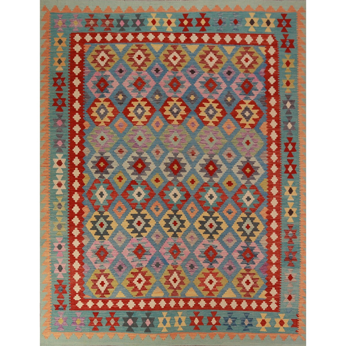 Kilim Oriental Area Rug Flatweave Living Room Wool Carpet - 8'3"x 9'8"