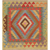 Kilim Oriental Diamond Turkish Southwestern Hand Woven Wool Rug - 3'4" X 3'1" Square