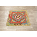 Kilim Oriental Diamond Turkish Southwestern Hand Woven Wool Rug - 3'4" X 3'1" Square