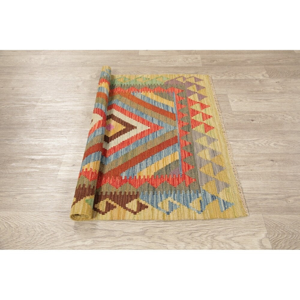 Kilim Oriental Diamond Turkish Southwestern Hand Woven Wool Rug - 3'4" X 3'1" Square