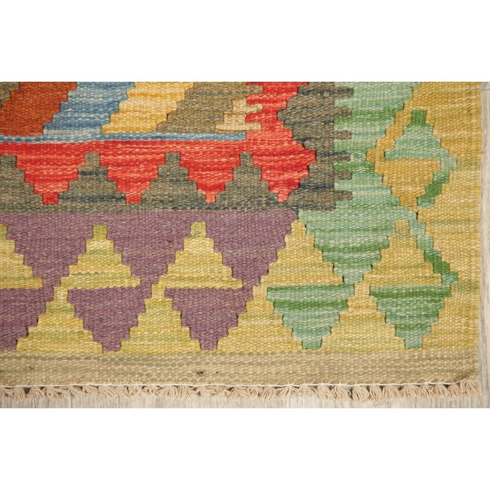 Kilim Oriental Diamond Turkish Southwestern Hand Woven Wool Rug - 3'4" X 3'1" Square