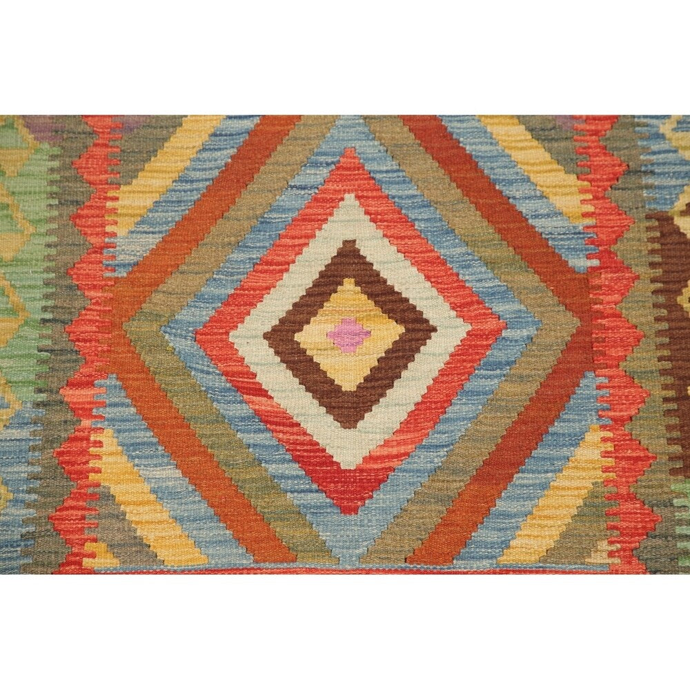 Kilim Oriental Diamond Turkish Southwestern Hand Woven Wool Rug - 3'4" X 3'1" Square