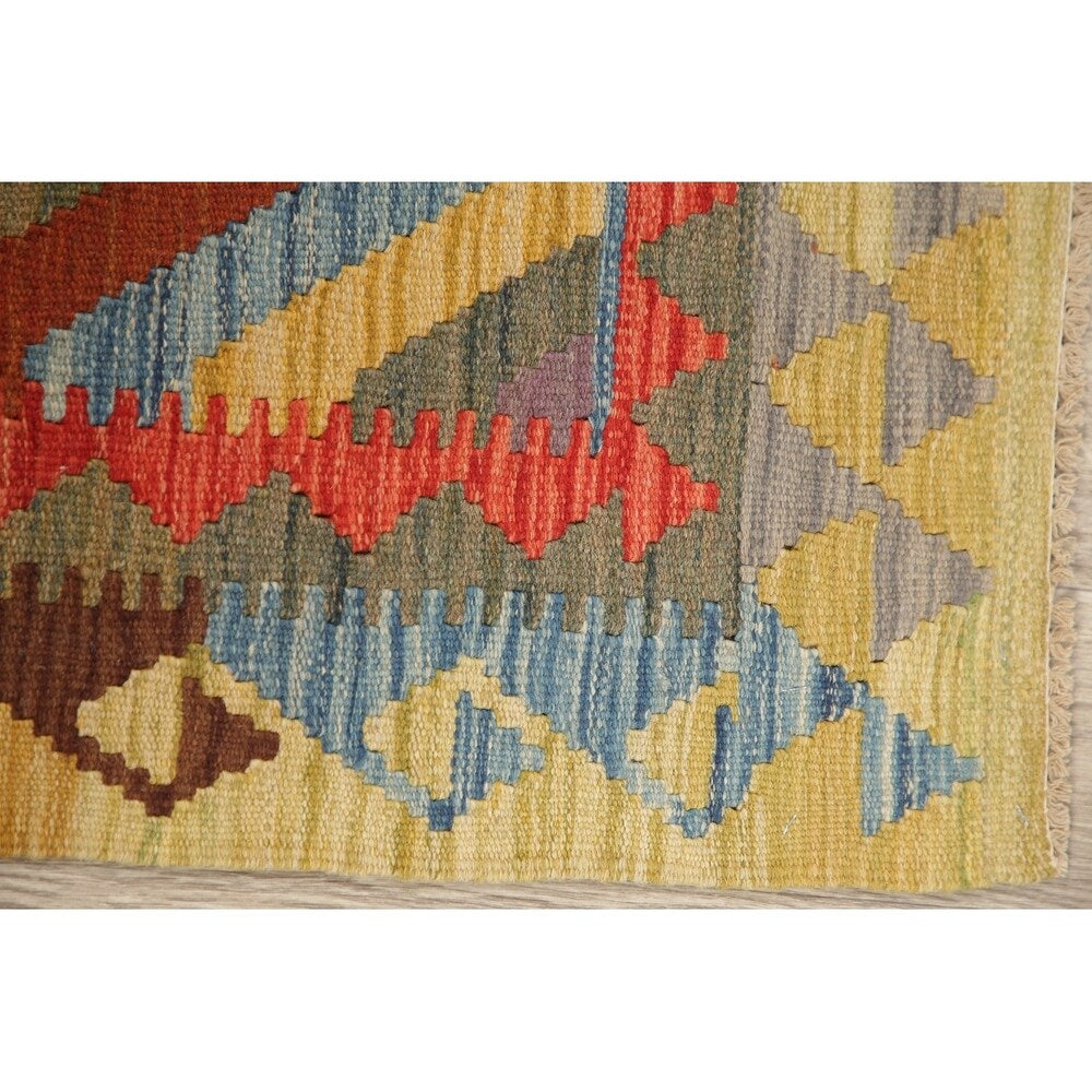 Kilim Oriental Diamond Turkish Southwestern Hand Woven Wool Rug - 3'4" X 3'1" Square