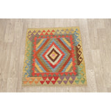 Kilim Oriental Diamond Turkish Southwestern Hand Woven Wool Rug - 3'4" X 3'1" Square