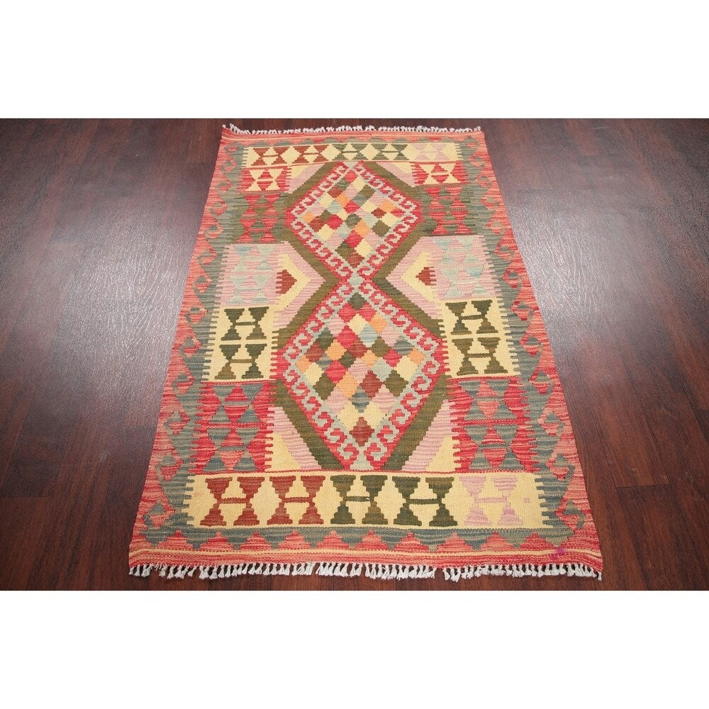 Kilim Oriental Flat Woven Wool Turkish Area Rug - 4'10" x 3'1"