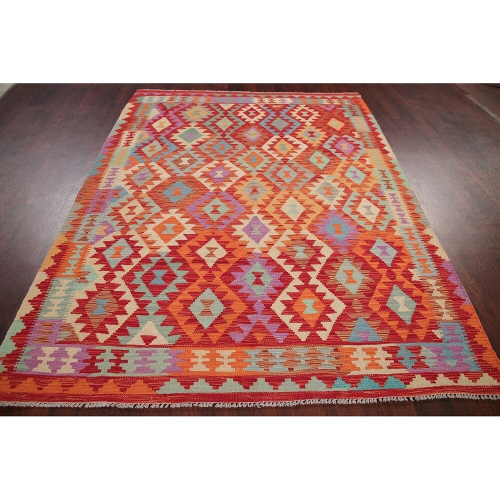 Kilim Oriental Flat Woven Wool Turkish Area Rug - 7'8" x 5'9"