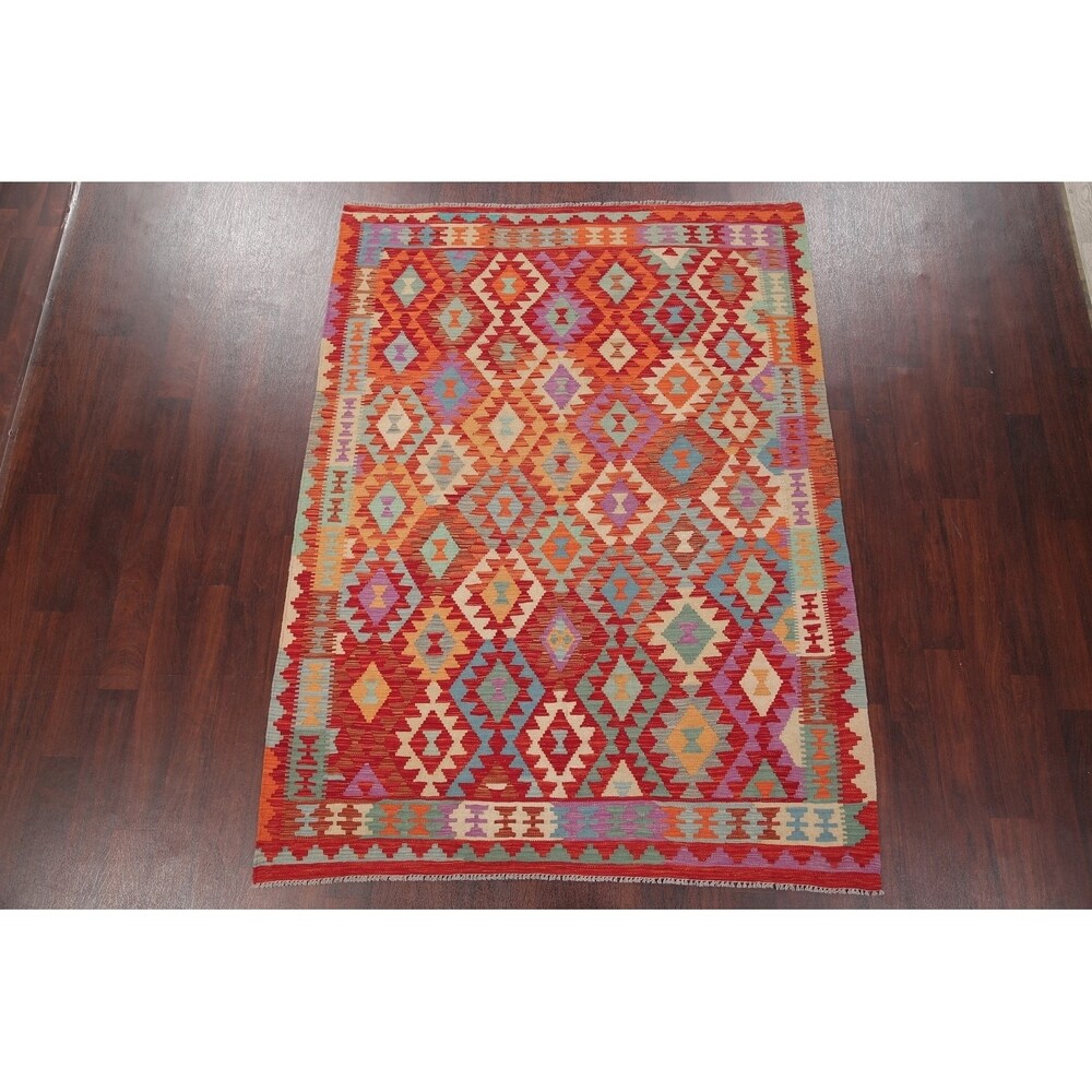 Kilim Oriental Flat Woven Wool Turkish Area Rug - 7'8" x 5'9"