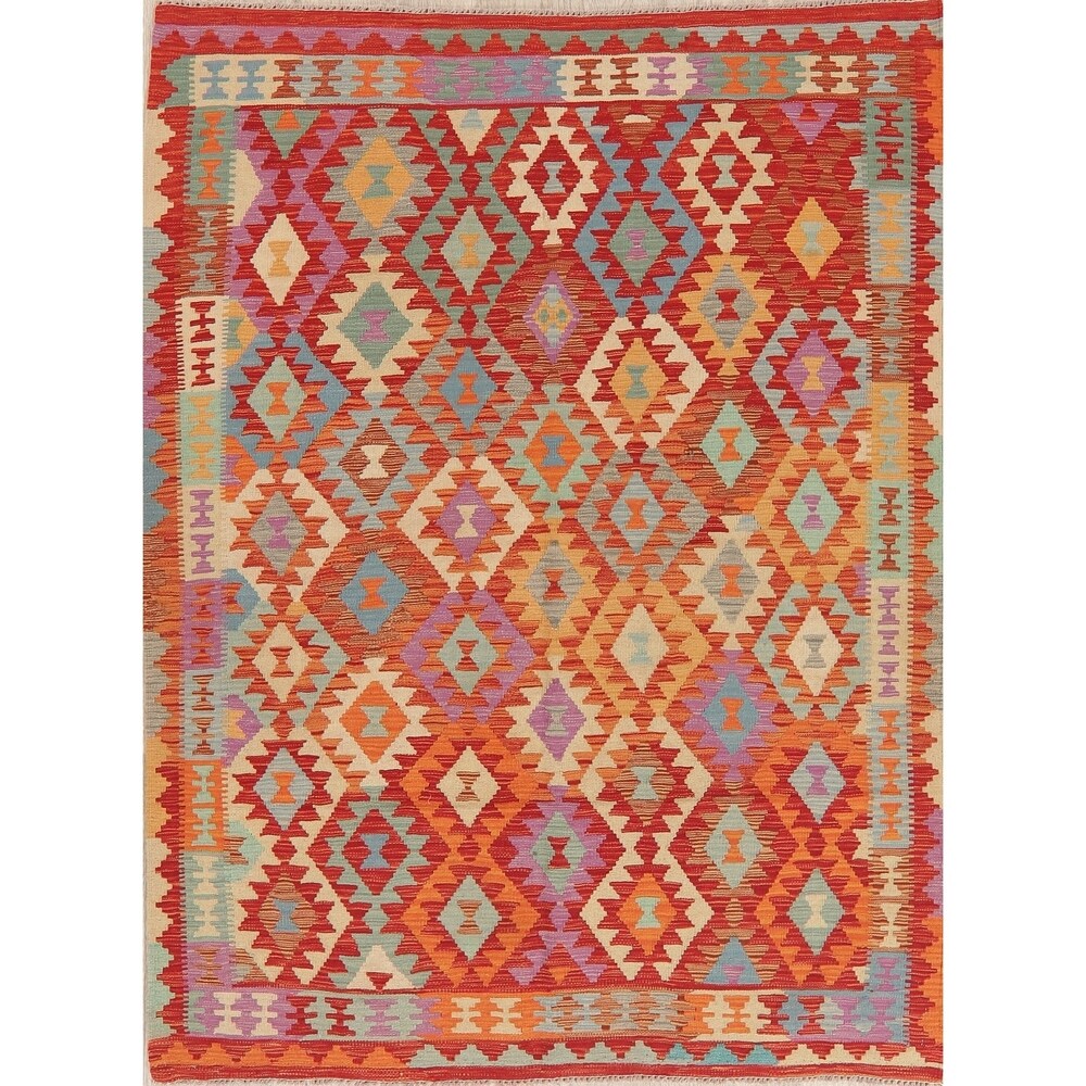 Kilim Oriental Flat Woven Wool Turkish Area Rug - 7'8" x 5'9"