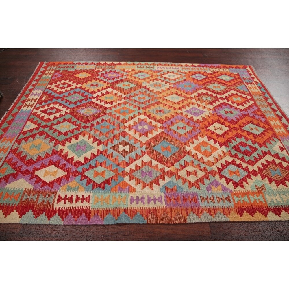 Kilim Oriental Flat Woven Wool Turkish Area Rug - 7'8" x 5'9"
