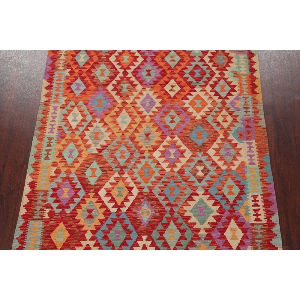 Kilim Oriental Flat Woven Wool Turkish Area Rug - 7'8" x 5'9"