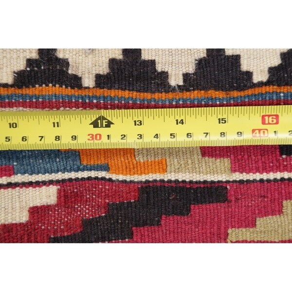 Kilim Qashqai Geometric Hand-Woven Wool Persian Oriental Rug - 9'10" x 3'8" Runner