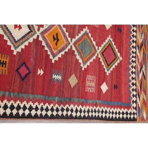 Kilim Qashqai Geometric Hand-Woven Wool Persian Oriental Rug - 9'10" x 3'8" Runner