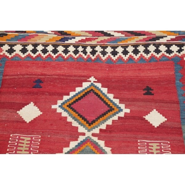 Kilim Qashqai Geometric Hand-Woven Wool Persian Oriental Rug - 9'10" x 3'8" Runner