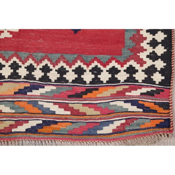 Kilim Qashqai Geometric Hand-Woven Wool Persian Oriental Rug - 9'10" x 3'8" Runner