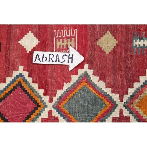 Kilim Qashqai Geometric Hand-Woven Wool Persian Oriental Rug - 9'10" x 3'8" Runner