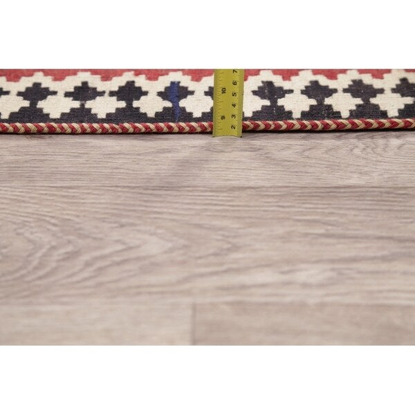 Kilim Qashqai Geometric Hand-Woven Wool Persian Oriental Rug - 9'10" x 3'8" Runner