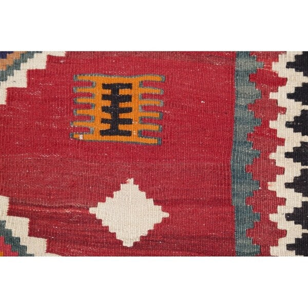 Kilim Qashqai Geometric Hand-Woven Wool Persian Oriental Rug - 9'10" x 3'8" Runner