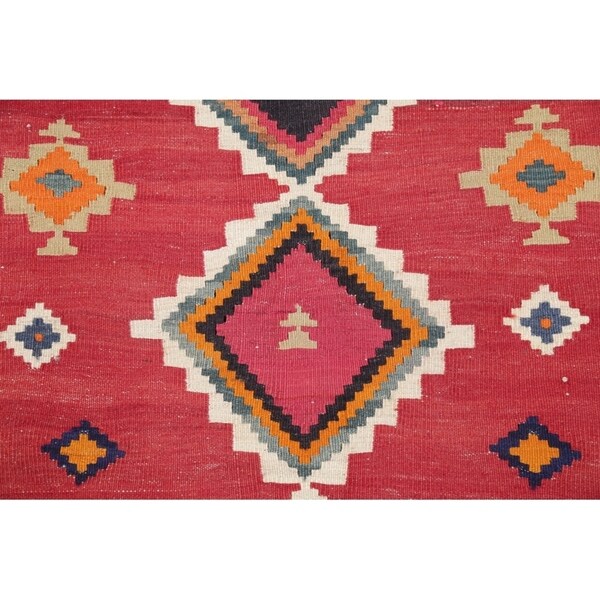 Kilim Qashqai Geometric Hand-Woven Wool Persian Oriental Rug - 9'10" x 3'8" Runner