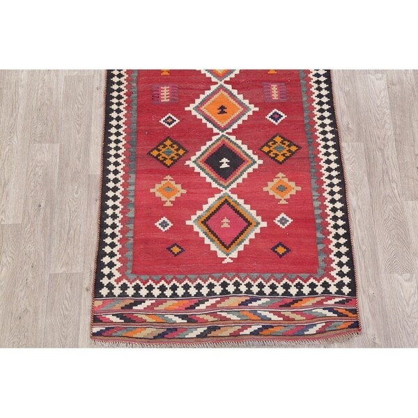 Kilim Qashqai Geometric Hand-Woven Wool Persian Oriental Rug - 9'10" x 3'8" Runner