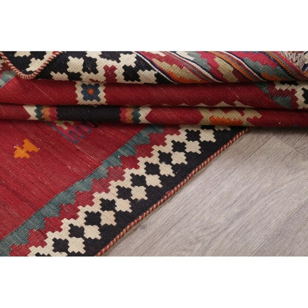 Kilim Qashqai Geometric Hand-Woven Wool Persian Oriental Rug - 9'10" x 3'8" Runner